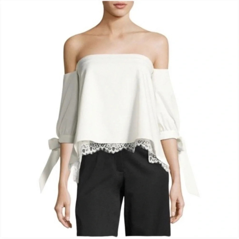 Sachin + Babi Off Shoulder Top Blouse Lace Trim White Size 4